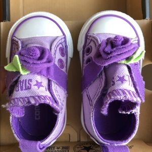 Converse infant shoes- purple with rose detail.